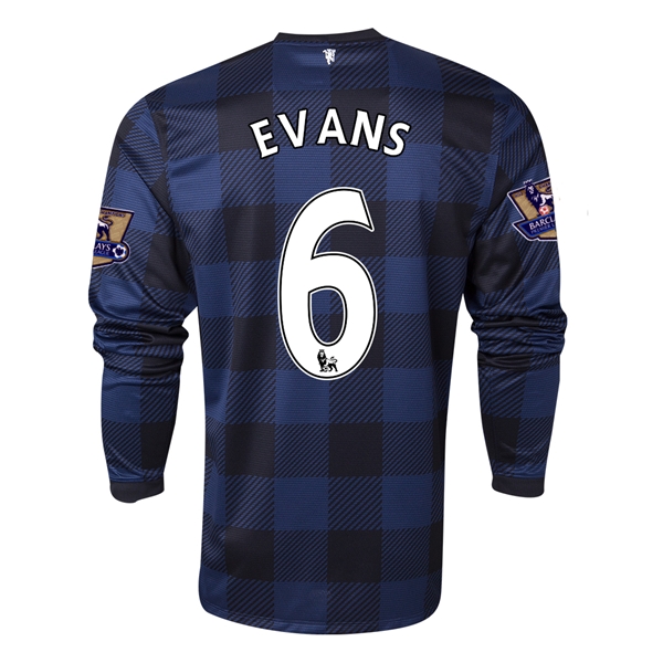 13-14 Manchester United #6 EVANS Away Black Long Sleeve Jersey Shirt - Click Image to Close